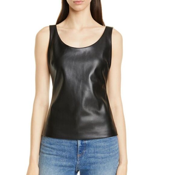 THEORY Scoop Neck Faux Leather Tank Top, Black, Small, (4/6), Designer, NWT - Picture 5 of 16